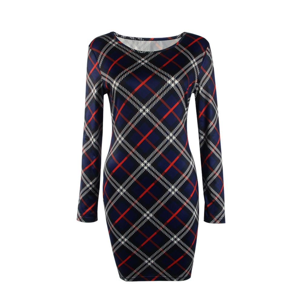 W25040-2 Plaid Bodycon Mini Dress